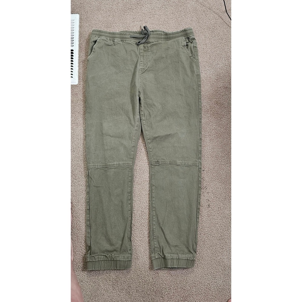 QONIQ Jogger Mens Olive Green Twill Elastic Waist Drawstring Pants Size 32